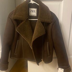 Zara Dark Brown Shearling Jacket